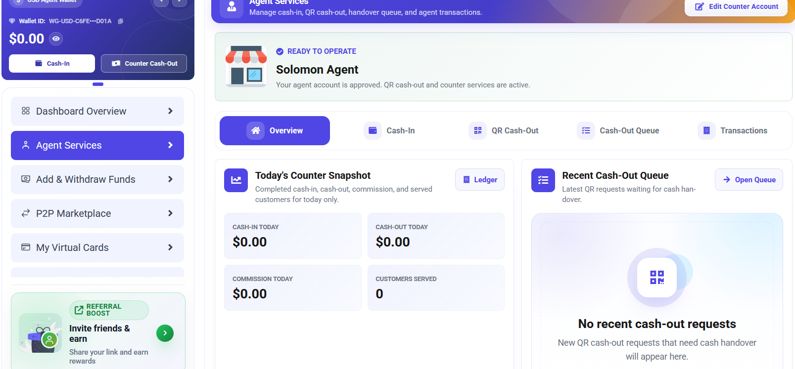 Wongate agent dashboard