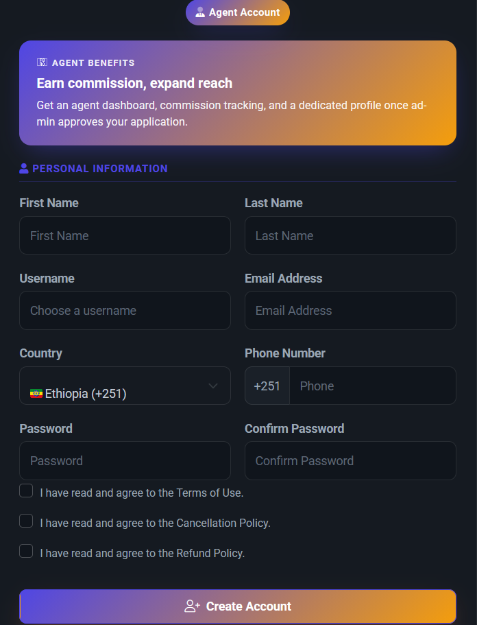 Wongate agent registration form