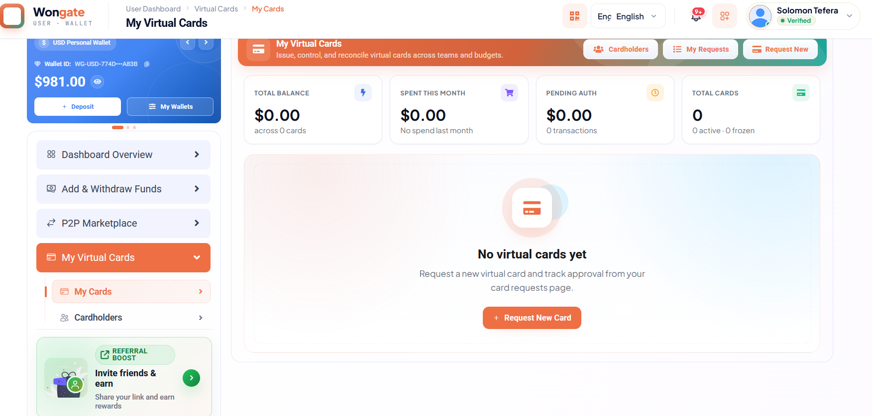 Wongate virtual cards